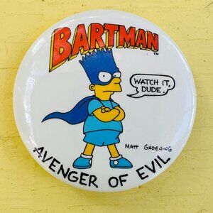 Vintage Simpson's Buttons, Bart Simpson, Homer Simpson, Novelty pin, NOS 1990s